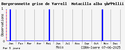 Observations saisonnires (par 5 jours) de Bergeronnette grise de Yarrell Motacilla alba yarrellii