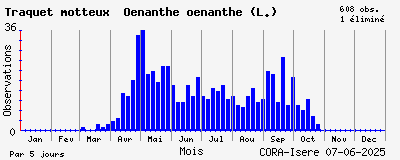 Observations saisonnires (par 5 jours) de Traquet motteux Oenanthe oenanthe (L.)