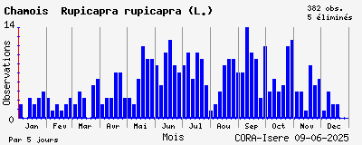 Observations saisonnires (par 5 jours) de Chamois Rupicapra rupicapra (L.)