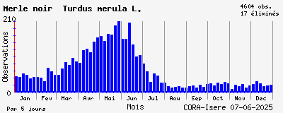 Observations saisonnires (par 5 jours) de Merle noir Turdus merula L.