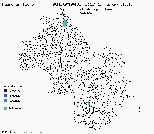 Carte Nidification: TAUPE/CAMPAGNOL TERRESTRE Talpa/Arvicola en Is�re